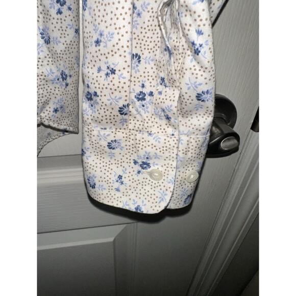 Chaps By Ralph Lauren Women's Shirt Button Up White Blue Floral Polka Dot Sz L - Picture 4 of 11
